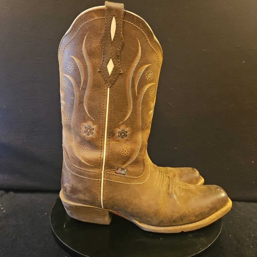 Justin Jessa Gypsy Ladies Brown Squared Toe Boot Size 9B‎